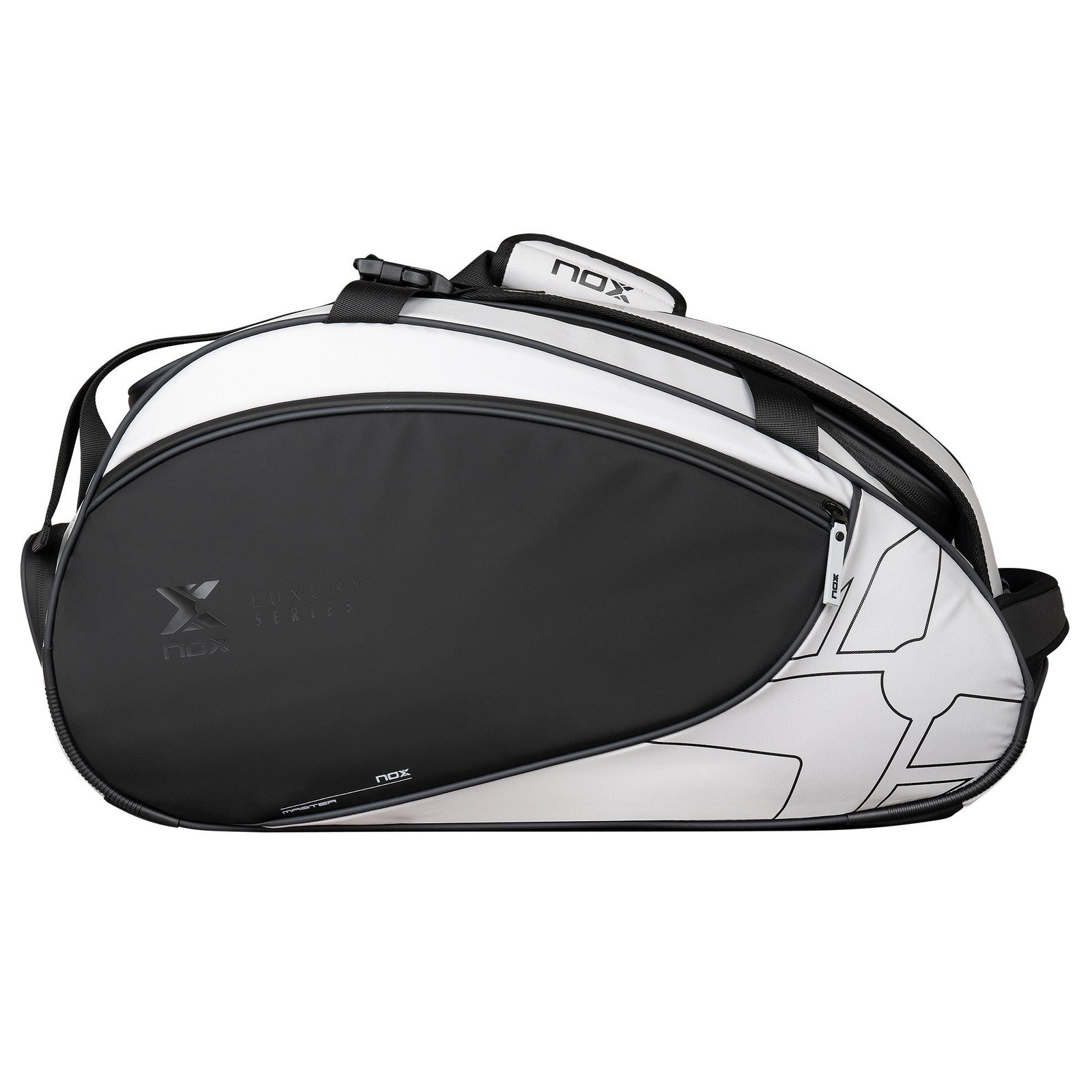 NOX Luxury Master Series Padel Racket Bag (Black / White) 2 NOX Luxury Master Series padel racket bag, black and white, view 2