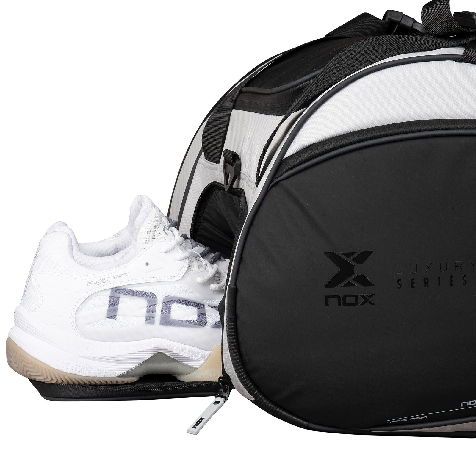 NOX Luxury Master Series Padel Racket Bag (Black / White) 3 NOX Luxury Master Series padel racket bag, black and white, view 3