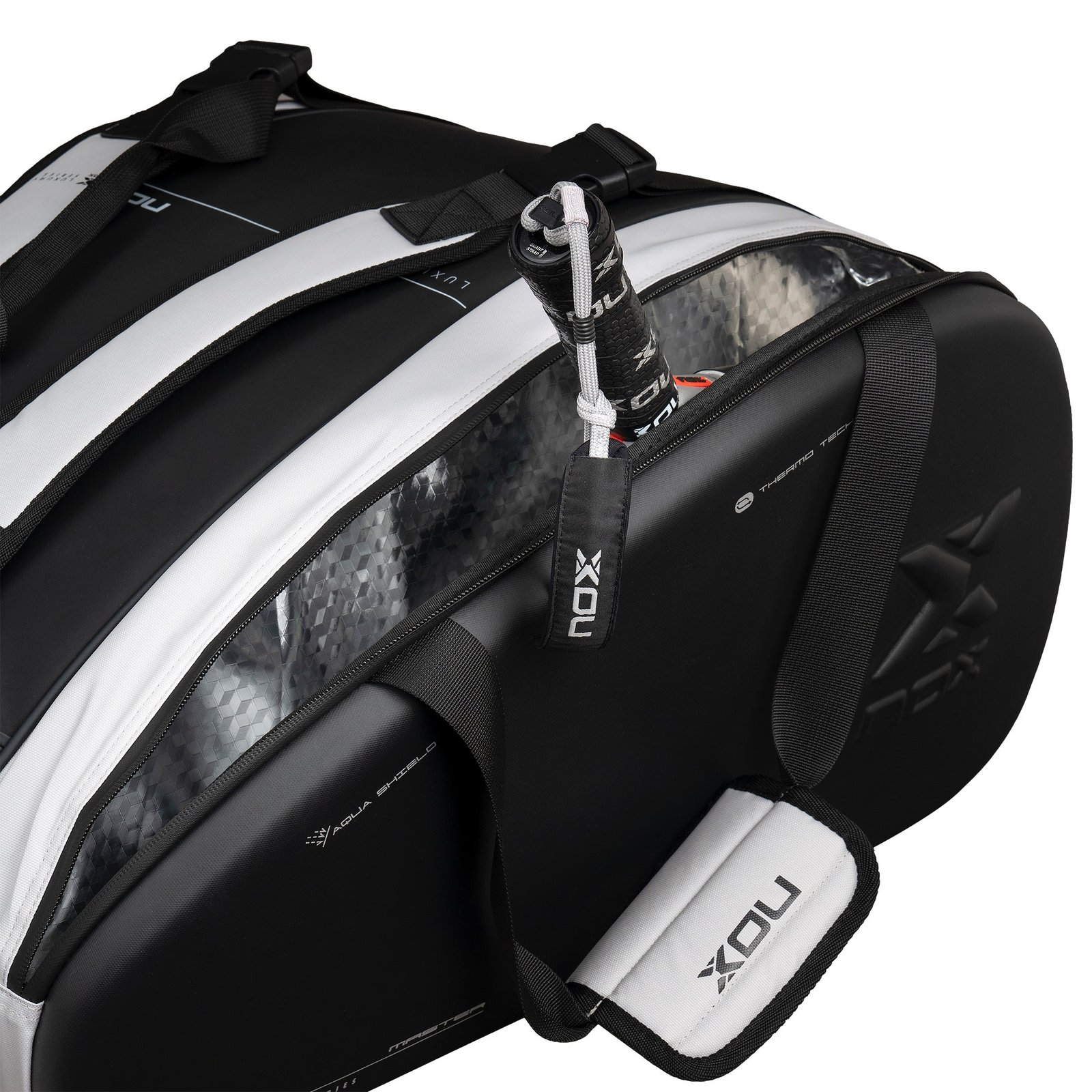 NOX Luxury Master Series Padel Racket Bag (Black / White) 6 NOX Luxury Master Series padel racket bag, black and white, view 6