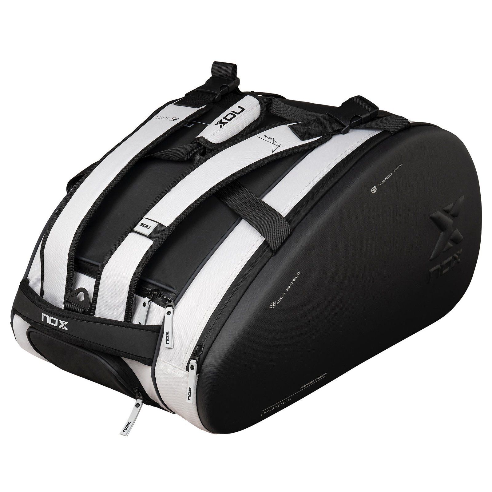 NOX Luxury Master Series Padel Racket Bag (Black / White) 7 NOX Luxury Master Series padel racket bag, black and white, view 7