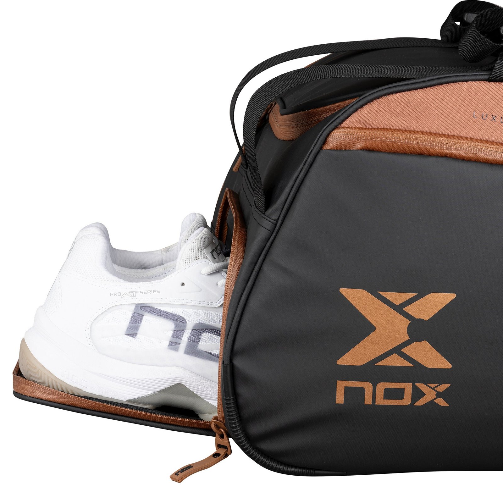 NOX Luxury Open Series Padel Racket Bag (Black / Brown) 2 NOX Luxury Open Series Padel Bag Black Brown, view 2