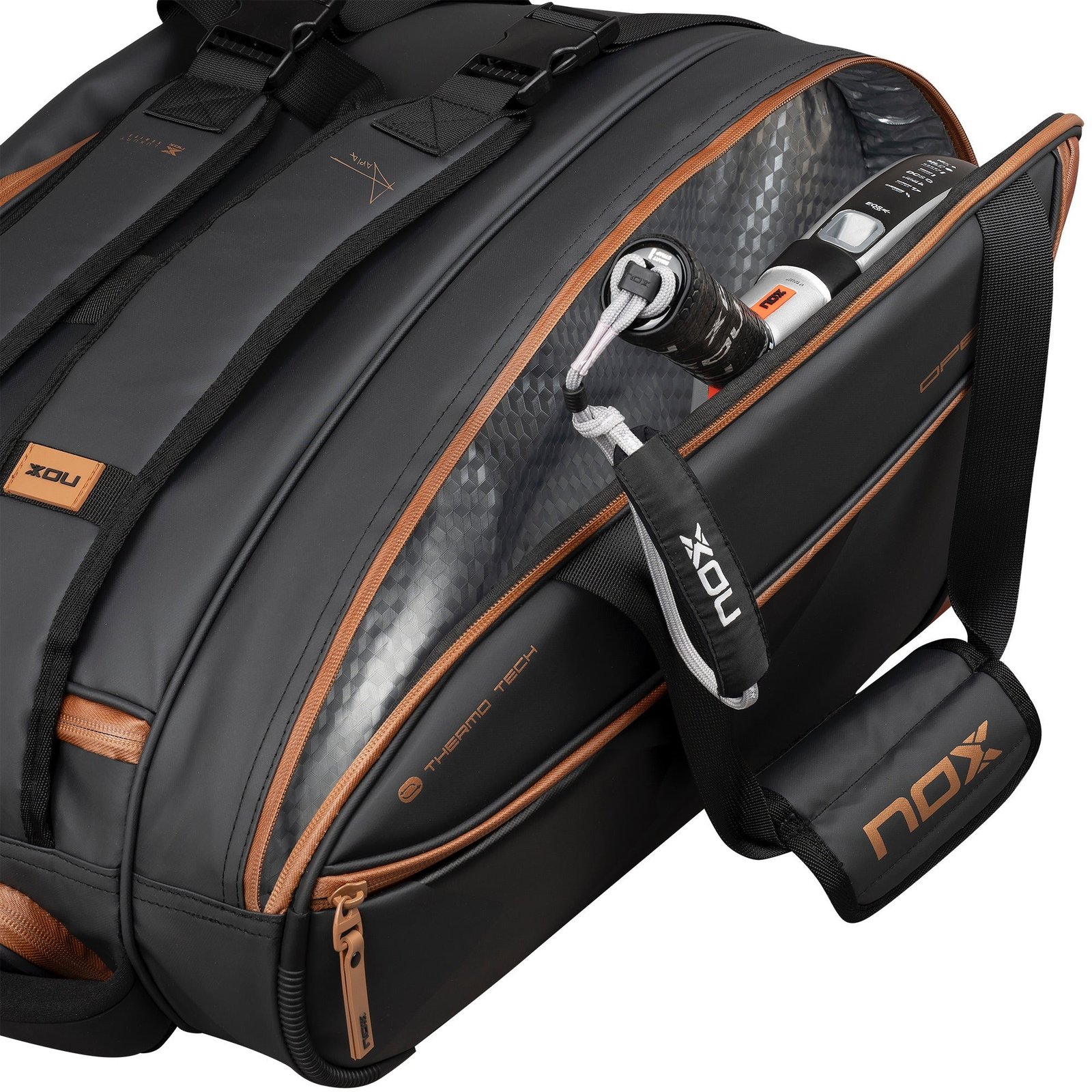 NOX Luxury Open Series Padel Racket Bag (Black / Brown) 5 NOX Luxury Open Series Padel Bag Black Brown, view 5