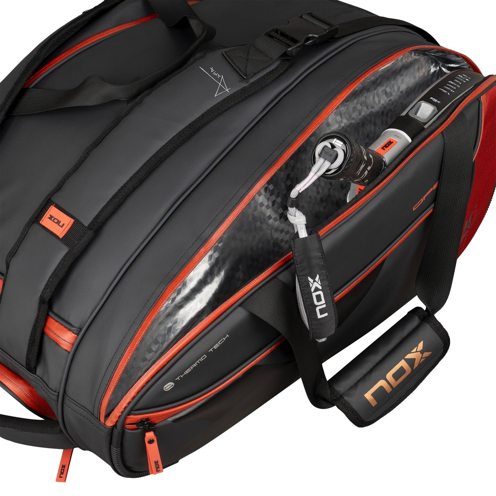 NOX Luxury Open Series Padel Racket Bag (Black / Red) 5 NOX Luxury Open Series Padel Bag Black Red, view 5
